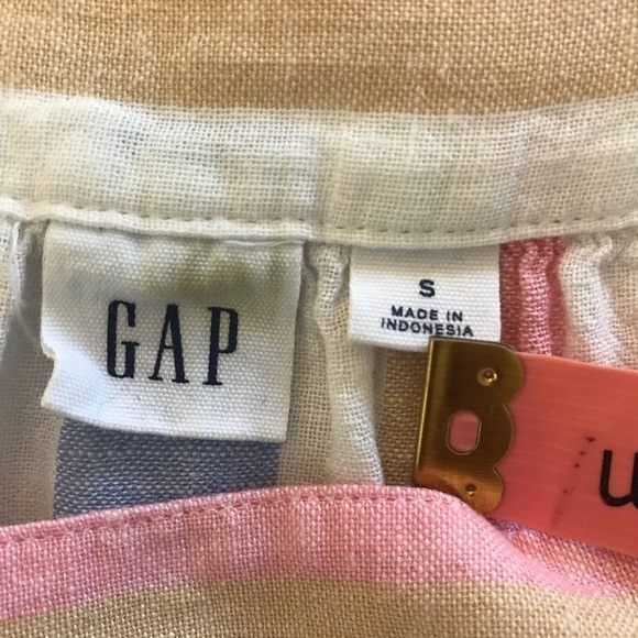 GAP Short Sleeve Square Neckline Multi Stripe Loose Fit Linen Blend Blouse - Picture 4 of 12